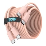 ANMIEL USB C to C 100W 2M 2M Charging Cable for iPhone 15/15 Pro, iPad Mini 6, iPad Air 4, MacBook Pro, Samsung Galaxy S23+/S23 Ultra (Pink)