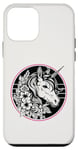 Coque pour iPhone 12 mini Couronne de champion licorne en noir et blanc rose hibiscus roses