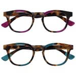 OPULIZE Ava Reading Glasses 2 Pack Flattering Rounded Frame Spring Hinges Scratch Resistant Brown Tortoiseshelll Purple Turquoise Mens Womens RR62-5Q +3.00