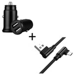 Pack Pour Oneplus One Smartphone Micro-Usb (Cable 90 Fast Charge + Mini Double Prise Allume Cigare) - Noir