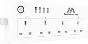 Smart Power Strip WiFi Plug Surge Protector, Extension Lead with 4 Separate AC 4