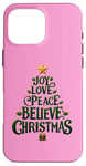 iPhone 16 Pro Max Cute Green JOY LOVE PEACE BELIEVE CHRISTMAS Tree Girls Pink Case