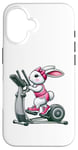 Coque pour iPhone 16 Lapin de Pâques sur vélo elliptique Gym Fitness Workout