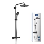 GROHE Vitalio Joy 260, Colonne de Douche avec Thermostatique (Douche de Tête 26cm 3 jets, Pommeau de Douche 11cm 3 jets), Economie d'Eau, Phantom Black, 26403KF2