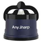 AnySharp Knife Sharpener, Hands-Free Safety, PowerGrip Suction, Safely Sharpens All Kitchen Knives, Ideal for Hardened Steel & Serrated, World's Best, Compact, One Size, Navy Blue