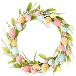 Couronne de Pâques avec Pompons et Feuilles, Couronne de Couleur créative, Couronne en Feutre Faite à Main, Décorer pour Porte d'entrée, Mariage, Jardin, Cheminée, Intérieur ou Extérieur