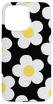 iPhone 15 Pro Max White Daisy Flower Pattern Yellow Floral on Black Case