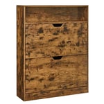 VASAGLE Meuble à Chaussures 2 Portes Battantes, Étagère à Chaussures, Compartiment Ouvert, Séparateur Réglable, 11 à 16 Paires, pour Petite Entrée, 24 x 80 x 102 cm, Marron Rustique LBC048B01