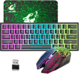 60% Compact Usb Pack Clavier Souris Sans Fil Gamer, Mecanique Sentiment 3800Mah Rgb Rétroéclairé Clavier, Souris 2400Dpi 7 Optique Respiration Lumières Ergonomique, Compatible Mac/Pc/Window - Noir