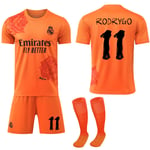 2024 Real Madrid Y3 Co-Branded Special Edition Rose Pattern Fotbollströja Orange Barnfotbollsutrustning No.11 Rodrygo 18