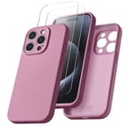 JZG Coque Compatible avec iPhone 15 Pro avec 2 Verre Trempé, Etui de Protection iPhone 15 Pro en Silicone Liquide Antichoc avec Microfibre Douce 6,1 Pouces(Violet pâle)