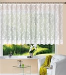 Gardinenbox Jacquard Mainz Galon fronceur Universel Blanc, Motif Floral, Rideau Transparent, Salon 13144, Tissu, HxB 145x450 cm