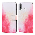 Flip phone case for HUAWEI P30 LITE PU Leather Wallet Card Slots Flip Case Watercolor Gradient Ramp Graffiti Art Printing with Stand Function Magnetic Protective Cover (White Red)