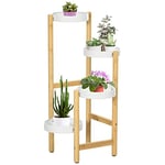 Outsunny Support pour plantes piédestal étagère à fleurs avec 4 niveaux étagères rondes en bambou et métal pour extérieur intérieur 28 x 28 x 80 cm blanc