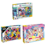 LISCIANI - LOT 3 Puzzles Disney 250 PIÈCES - LILO & Stitch + Minnie Mouse + Princesses - Double Face à Colorier - Jeu Éducatif 4-7 Ans - Développe Réflexion et Créativité - 35x50cm - Feutres Inclus