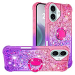 IMEIKONST Compatible avec iPhone 16 Coque avec Ring Bague Anneau Support, Sables Mouvants Liquides Brillants Très Mince Transparente Antichoc Bumper Housse pour iPhone 16. Pink Purple JBZ