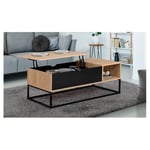 Table basse plateau relevable style industriel bois et métal 110 cm HOUSTON  