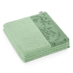 AmeliaHome Serviette de Douche 100% Coton - 70 x 140 cm - Bordure - Vert Clair - 500 g/m² - Crea