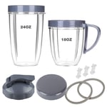 Blender Replacement Parts, 18oz/24oz Cups with Lip Ring, Flip-Top to-Go Lid,Stay Fresh Resealable Lids,Gaskets & Shock Pad Compatible with Nutribullet 600W 900W