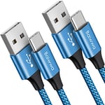 Baiwwa Cable USB C [1m, Lot de 2], Résistant Câble USB A vers USB-C Charge Rapide Nylon Tressé 3A Cordon Compatible avec Samsung Galaxy S10 S9 S20 S21 S22 S23 Plus, A51 A41 A70 A40 A50 A20e-Bleu