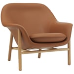 Normann Copenhagen Drape Lounge Chair Low Grey Steel Lenestol Skum Laget av skinn skinn, Ramme i eik Brun Skinn