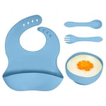 Aolso Assiette Bébé, Assiette en Silicone pour Bébé,Lot de 4, Coffrets repas Bebe Silicone, Enfant Set Couverts Vaisselle pour Sevrage Manger Apprentissage Ventouse pour bébé,Passe Lave et Micro Onde