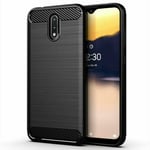 For Nokia 2.3, 6.2", Black Carbon Fibre Silicone Gel Shockproof Phone Case Cover