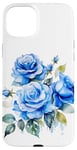 iPhone 15 Plus Elegant Blue Floral Roses Blue Flower Bouquet Case