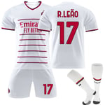 AC Milan bortatröja 2022/23 Rafael Leao No.17 Fotbollströja 3-delade kit för barn Vuxna - 26(140-150CM)