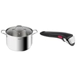 Tefal Intuition XL Grande marmite inox 26 cm / 6.5 L, Induction, Garantie 5 ans & Ingenio Poignée amovible noire, Empilable, Verrouillage sécurité 3 points, Supporte jusqu'à 10 kg