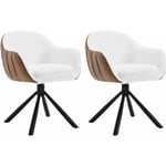 Lot de 2 Chaises Salle à Manger Pivotante à 360° Pieds en Métal, en Chenille, Chaise de Cuisine avec Dossier et Accoudoirs, Chaise Scandinave, Blanc