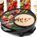 Électrique à induction Hot Pot Cooker 1200W 2 en 1 en acier BBQ et Hot Pot inox Poêle à frire Faire cuire Grill Cuisine Pan multi cuiseur à riz de cuisson soupe Maker for 3-4 personnes Utilisation kym