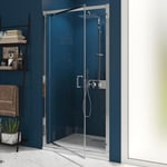 Porte de douche réversible pivotante à 180° smart express largeur 70 cm hauteur 1,90 m verre transparent profilés chromés fabriqué en France