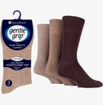 Mens Diabetic Socks Gentle Grip Brown Non Elastic Loose Top 3 Pairs Size 6-11