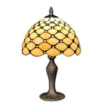 'Abat-jour avec pierres' - Lampe de chevet avec paralume en verre soudé façon Tiffany et support en métal effet bronze - Jaune - H41 cm