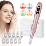 Yofuly Dermapen G8, Derma Pen Profesional avec 6 vitesses, Derma Pen avec 4 Lumière de Beauté, avec 10pcs Derma-Aiguilles (12/18/24/36/Nano), pour Visage, Cheveux et Corps, Or