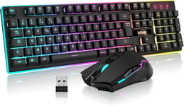 K10 Ensemble Clavier et Souris Gaming sans Fil, AZERTY FRANÇAIS, Rétroéclairage LED 3800mAh Batteries Rechargeables, Clavier USB Anti-ghosting + Souris 7D 3200DPI pour PC Gamer Xbox(Noir).[V140]