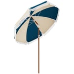 Outsunny Parasol droit parasol inclinable parasol de jardin rond Ø 213 cm avec franges polyester haute densité anti-UV mât démontable 8 baleines - style vintage - bleu et beige