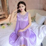 CIDCIJN Chemise De Nuit Pyjama Femme,One Size Ladies Long Nightgown Summer Casual Home Dress Nightshirt Sleeveless Sexy Sleepwear Faux Silk Nightdress Nightwear,Purple