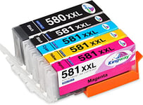 KINGWAY 580XXL 581XXL Ink Cartridges for Canon PGI-580 CLI-581 PGI-580XL CLI-581XL Ink for Canon Pixma TR8550 TR7550 TS705 TS6150 TS6151 TS6250 TS6251 TS6350 TS8350 TS8351 TS9550 TS8352, 5 Pack