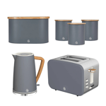 Swan Nordic Kettle, 2 Slice Toaster, Bread Bin & Canisters Set (Grey) 🚚💨