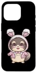 Coque pour iPhone 16 Pro Chinchila kawaii avec tenue de lapin