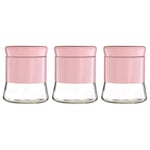 Set of 3 800ml Pink Stainless Steel Glass Coffee Sugar Tea Kitchen Storage Jars