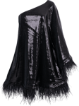 Andrea One-Shoulder Feather Sequin Mini Dress - Black
