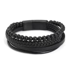 ATEIELLI Bracelet en Cuir Pierre Naturelle Homme Bracelet avec Fermeture Magnétique Acier Inoxydable JWB332 (2-Onyx)