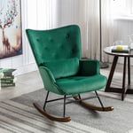 Fauteuil à Bascule Rocking Chair Chaise berçante Allaitement Bébé Tissu en Velours Style Scandinave Bois d'Hévéa, Vert Foncé - Vert Foncé