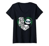 Womens This Boy Loves Pandas Cute Panda Bear Valentines Day V-Neck T-Shirt