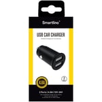 Smartline Billaddare 2xUSB-A 4.8A 12V-24V, svart