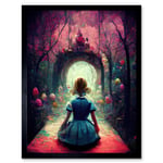 Alice In Wonderland Through Looking Glass Enchanted Pink Forest Art Print Framed Poster Wall Decor 12x16 inch