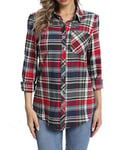 fuinloth Chemisiers et Blouses Femme Chemise en Flanelle Légère à Carreaux et Manches Longues Shirt élégant Tunique avec Poches Rouge M 38-40